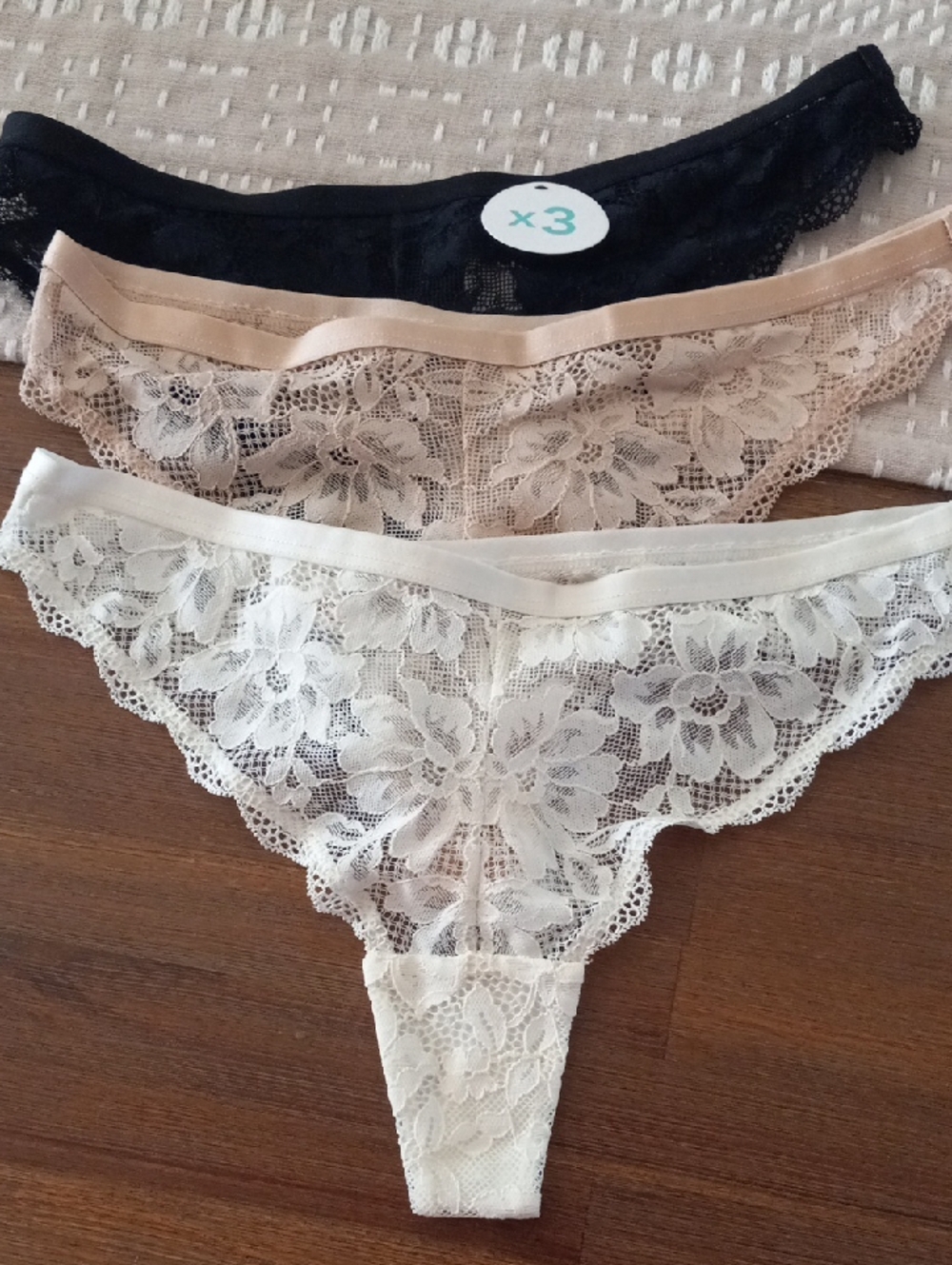 Lace Bikini & Thong Panty Set – Black, Nude & Ivory